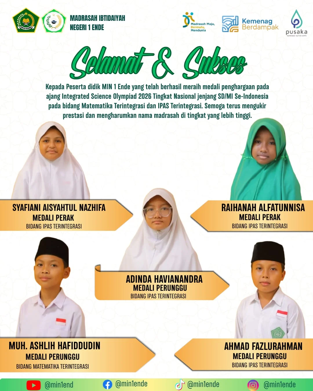 Gempa Tak Goyahkan Semangat Juara, Lima Siswa MIN 1 Ende Raih Medali Integrated Science Olympiad 2026 Tingkat Nasional